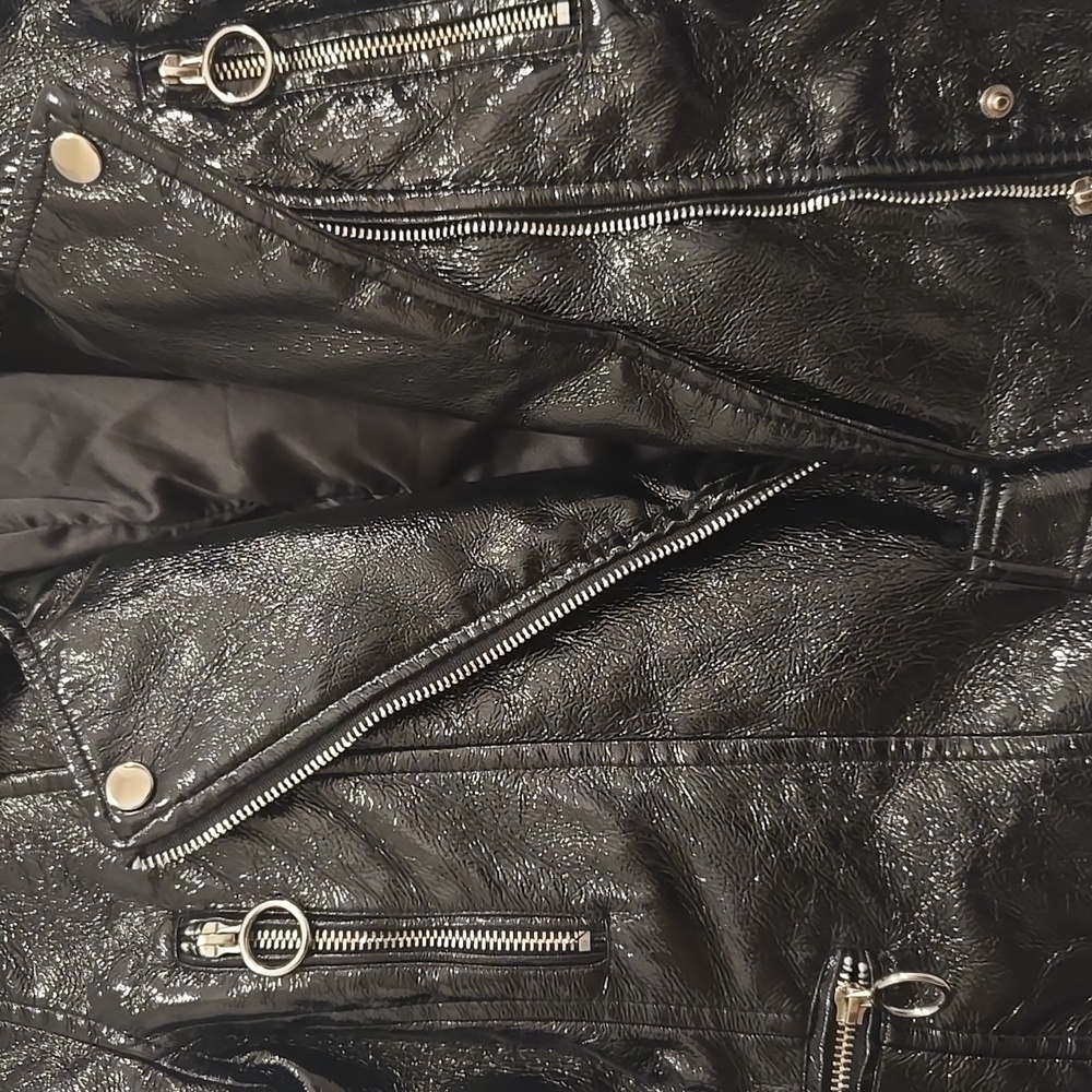 Blank NYC Glossy Black Leather Jacket with Silver Accents - Picture 3 of 3